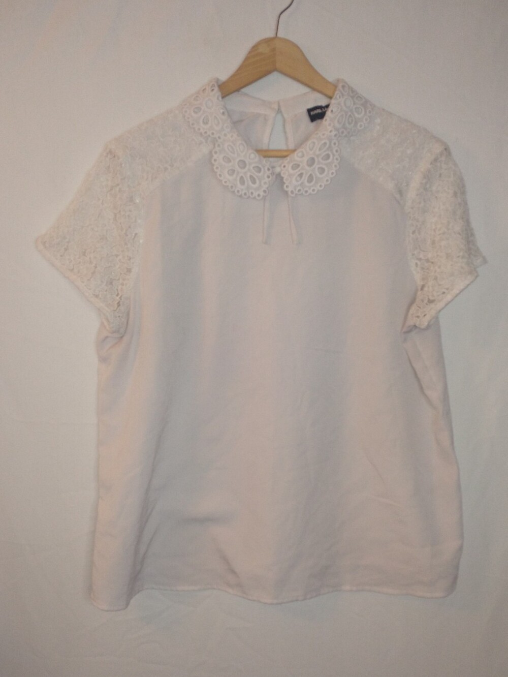 Karl Lagerfeld Eyelet White Lace Collar Women's Top Blouse XL